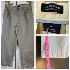 Lands' End Khaki Pants‎ Mens 31x27 Traditional Fit Pleated Front Casual Chinos